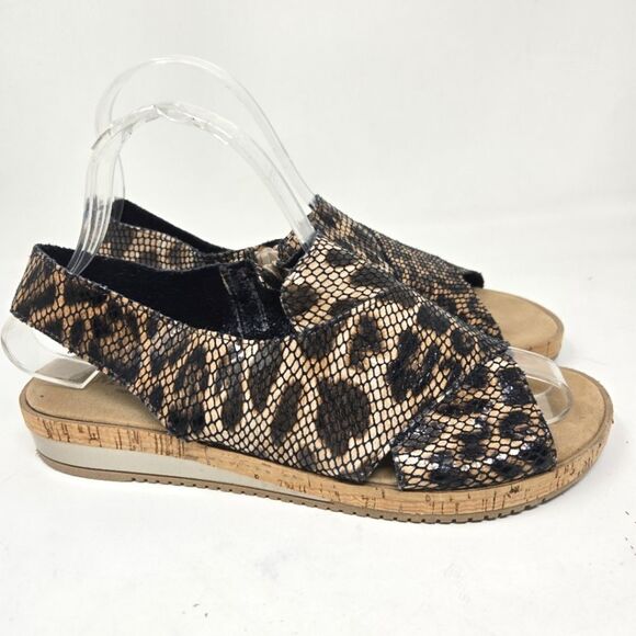 SESTO MEUCCI Sylke Wedge Sandals Reptile Print Crisscross Peeptoe Size 8.5 - Picture 1 of 10